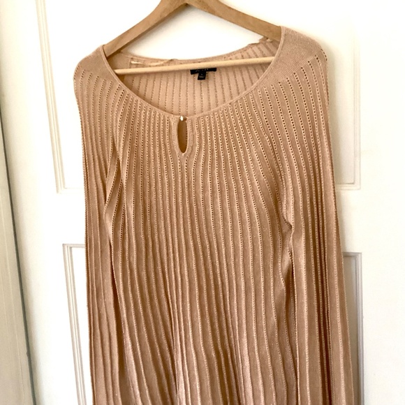 APT. 9 Metallic Champagne Gold Ribbed Lace Sweater L Bell Sleeve Holiday Party - Picture 3 of 12